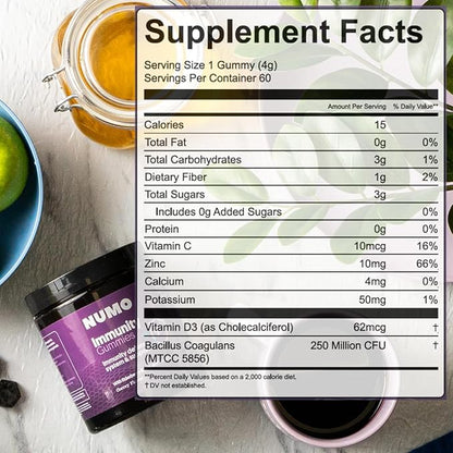 Numo Elderberry Gummies - Immune System Support with Antioxidants Supplement - Complete Formula with Sambucus Fruit, Vitamin D3, Zinc, Vitamin C, Probiotics - Organic, Vegan & Kosher - 60 Count