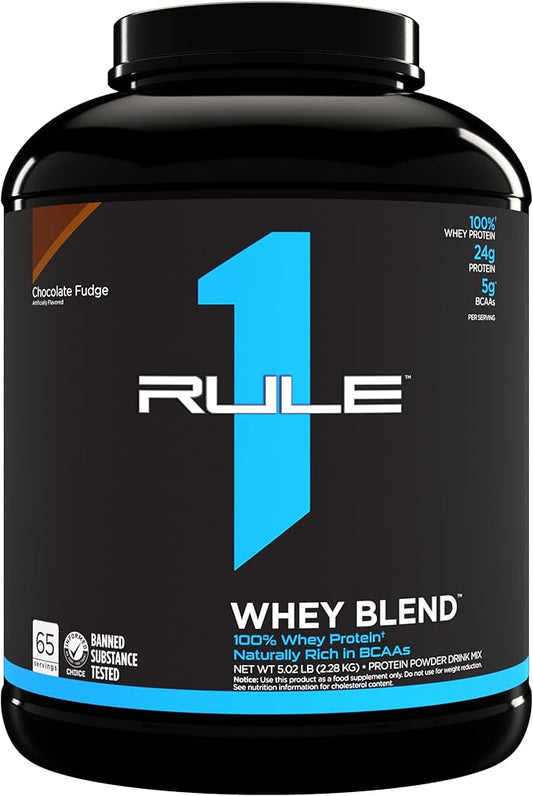 Rule One Proteins, R1 Whey Blend- Chocolate Fudge, 24g Fast-Acting Whey Protein Concentrates, Isolates, and Hydrolysates Per Serving, with Naturally Occurring EAAs and BCAAs, 5lbs