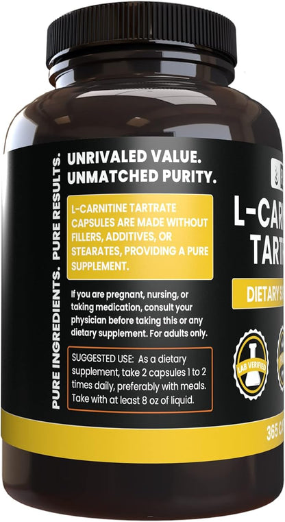 Pure Original Ingredients L-Carnitine Tartrate (365 Capsules) No Magnesium Or Rice Fillers, Always Pure, Lab Verified