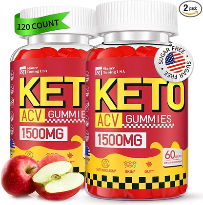 Keto ACV Gummies - 1500MG ACV Keto Gummies for Women Men - Apple Cider Vinegar with Mother, Probiotics, Vitamins B6 B12 for Gut Digestion - Vegan & Non-GMO Keto Gummies, Made in USA, 2 Pack