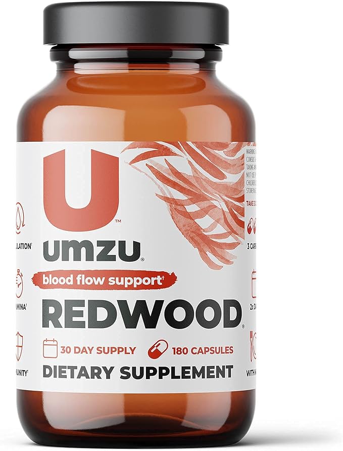 UMZU Redwood Blood Flow Nitric Oxide Supplement for Men & Women, Blood Pressure, Circulation, Stamina, Energy (30 Day Supply | 180 Capsules)