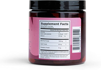 Pomona Wellness Organic Potent Beetroot Powder Gummies 1000mg – Sugar Free, Nitric Oxide Supplement - Natural Strawberry and Apple Flavor, Vegan, 60 Count