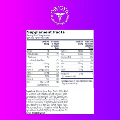 One A Day Women’s Prenatal Multivitamin Gummies Including Vitamin A, C, D, B6, B12, Folic Acid & more, 120 Count, Supplement for Before and During Pregnancy