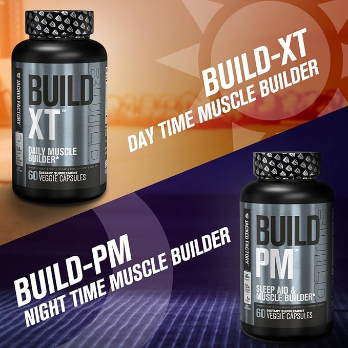 Jacked Factory Build-XT Daily Muscle Builder & Performance Enhancer - Muscle Building Supplement for Muscular Strength & Growth | Trademarked Ingredients Peak02, ElevATP, & Astragin - 60 Veggie Pills