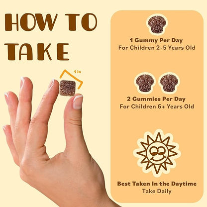 Mini Mushy's Organic Everyday Support Gummies | Turkey Tail, Reishi, Lions Mane, Cordyceps Mushrooms | for Kids Aged 2+ Natural Color, Allergy Friendly, Low Sugar | Strawberry Flavor - 30 Count