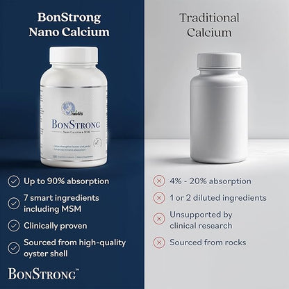 Nano Calcium Supplement with Vitamin D & MSM - Made with Advanced Nanotechnology for Higher Absorption - 120 Absorbable Calcium Pills, Bone Density Supplements Women & Men - Made in USA