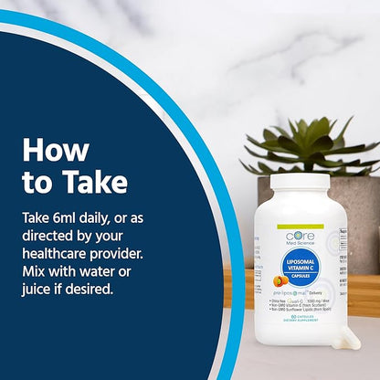 Core Med Science Liposomal Vitamin C 1000mg, 180 Capsules - Non-GMO Natural Liposomal Vitamin C Supplement That Promotes Healthy Skin - Immune System Booster for Adults, Supports Collagen Formation