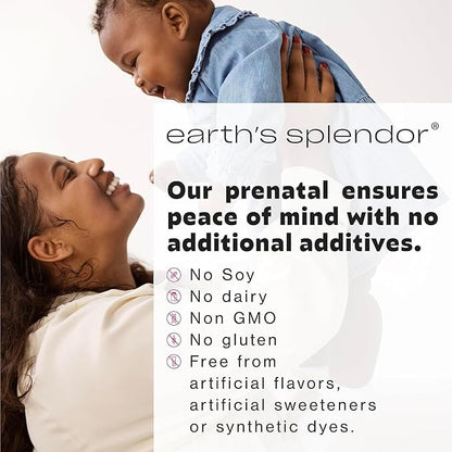 Earth's Splendor Prenatal Multivitamin: Supports a Healthy Pregnancy, Growth/Brain Development for Baby, Folic Acid, Iron, Non-GMO, MMS Clinically Studied Formulation - 6 Month Supply, 180 Tablets