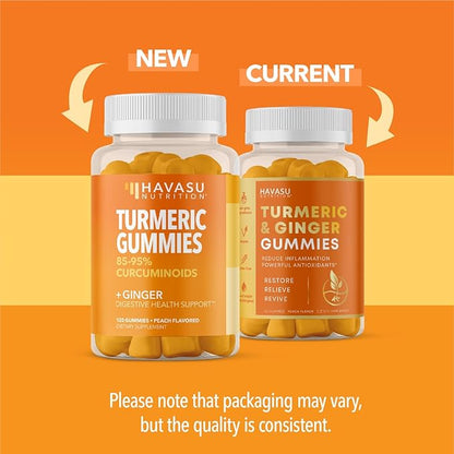 Turmeric Gummies With Ginger - Turmeric Supplement With Ginger Root Extract - Ginger Chews with Turmeric Curcumin for Immune Support and Joint Health - Peach Flavor - 60 Turmeric and Ginger Gummies