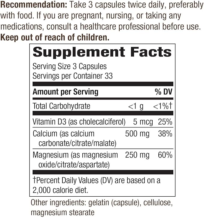 Nature's Way Calcium-Magnesium-Vitamin D Capsules, Supports Bone and Muscle Health*, 100 Capsules