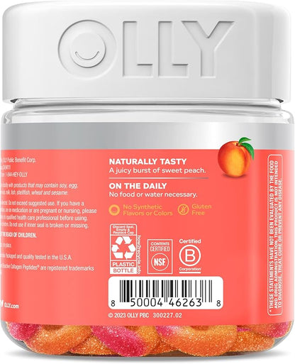 OLLY Collagen Gummy Rings, Supports Skin Elasticity and Firmness, 2.5g Collagen, Clinically-Tested, Peach, 15 Day Supply - 30 Count