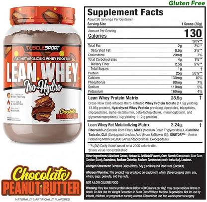 Musclesport Lean Whey Revolution™ Protein Powder - Whey Protein Isolate - Low Calorie, Low Carb, Low Fat, Incredible Flavors - 25g Protein per Scoop (2LB, Chocolate Peanut Butter)