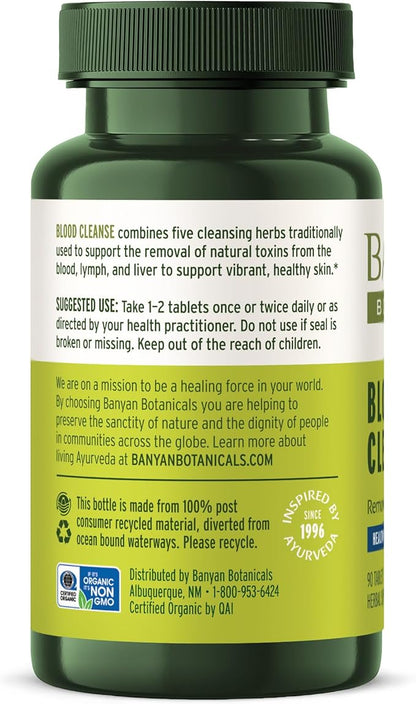 Banyan Botanicals Blood Cleanse Tablets – Organic Clear Skin Supplement with Manjistha & Neem – Blood Cleanser Herbs for Natural Detox & Healthy Skin* – 90 Tablets – Non GMO Sustainably Sourced Vegan