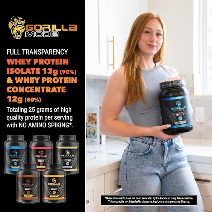 Gorilla Mode Premium Whey Protein - Blueberry Muffin / 25 Grams of Whey Protein Isolate & Concentrate/Recover and Build Muscle (30 Servings)