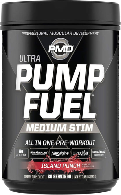 PMD Sports Ultra Pump Fuel - Pre Workout Drink Mix - Energy, Strength, Endurance, Recovery - Complex Carbohydrates and Amino Energy - Island Punch (30 Servings)