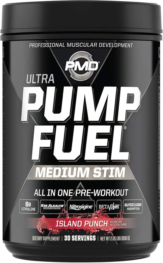 PMD Sports Ultra Pump Fuel - Pre Workout Drink Mix - Energy, Strength, Endurance, Recovery - Complex Carbohydrates and Amino Energy - Island Punch (30 Servings)