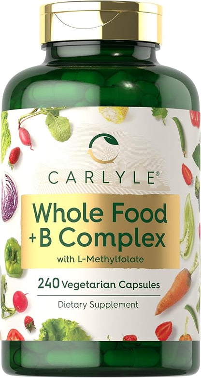 Carlyle B Complex with Whole Food Blend Formula | 240 Capsules | Plus L-Methylfolate | Non-GMO & Vegetarian Supplement