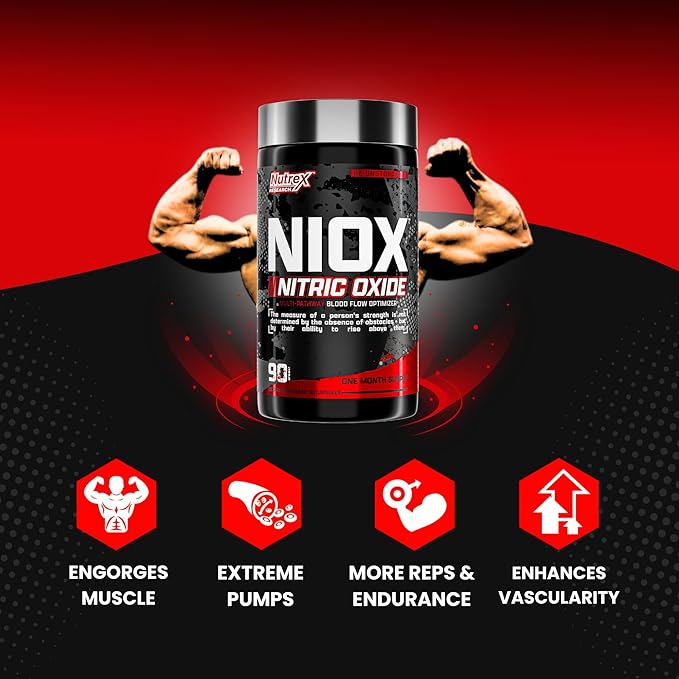 Nutrex Research NIOX Extreme Pumps - 180-Count Pre-Workout Pump Supplement with Arginine Nitrate, Vitamin C, AstraGin for Muscle Pump, Vascularity, Endurance, NO3-T