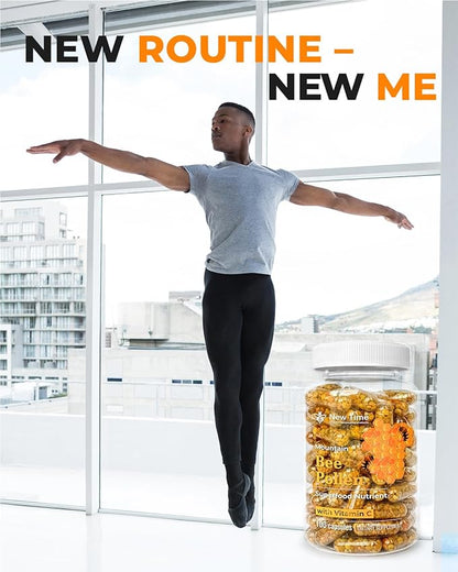 Bee Pollen Vegetarian Capsules with Vitamin C, Natural Organic Supplement, Fermented Pollen Granules, Multivitamin, Immune, Energy Support (100 caps)