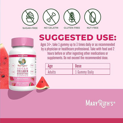 MaryRuth Organics Vegan Collagen for Women & Men, Collagen Boosting Gummies, Skin Care, Lysine, Vitamin C, Vitamin A, Amla, Supplement for Hair & Skin, Vegan, Non-GMO, Gluten Free, 90 Servings
