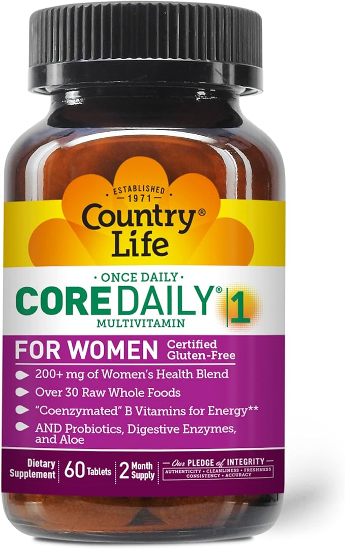 Country Life Women’s Core 1 Daily Multivitamin with Iron, Cranberry, Probiotics, and Digestive Enzymes-Certified Gluten-Free Formula for Energy, Immune Support and Complete Digestive Health,60 Tablets