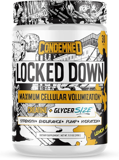 CONDEMNED Labz Locked Down | Creatine Performance Complex | Creatine Monohydrate, Glycerol, Taurine | Enhanced Hydration, Energy & Stamina | 30 Servings (Lemon Lime)