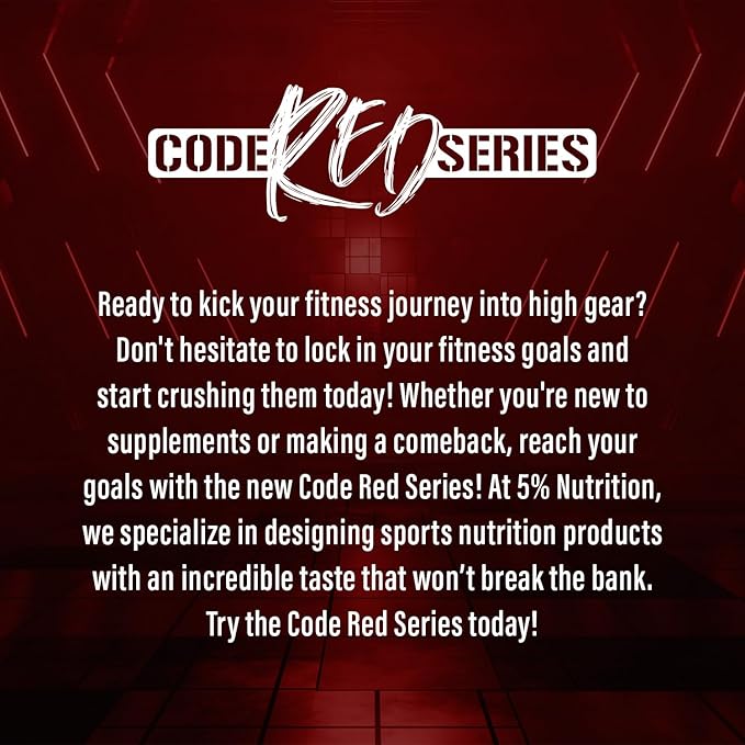 5% Nutrition Code Red Series Pre Workout Powder for Men & Women | Energy, Power, Protein Synthesis & Focus | 300mg Caffeine, L-Citrulline, Glycerol, Taurine, Alpha GPC, Huperzine (Italian Lemon Ice)