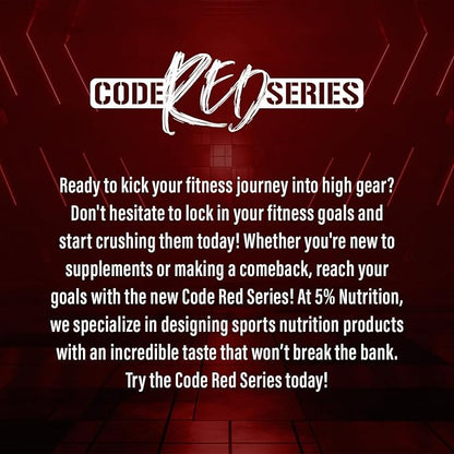 5% Nutrition Code Red Series Pre Workout Powder for Men & Women | Energy, Power, Protein Synthesis & Focus | 300mg Caffeine, L-Citrulline, Glycerol, Taurine, Alpha GPC, Huperzine (Italian Lemon Ice)