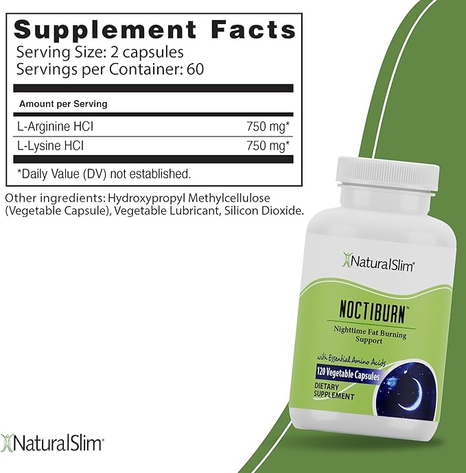 NaturalSlim NoctiBurn Night Burning & Metabolism Support Supplements with Essentials Amino Acid - Nighttime Fat Burner - 120 Vegetable Capsules