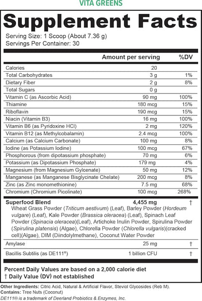 Vita Greens Superfood Powder: Immune and Digestion Support | Enhanced Energy | Daily Multivitamin Blend