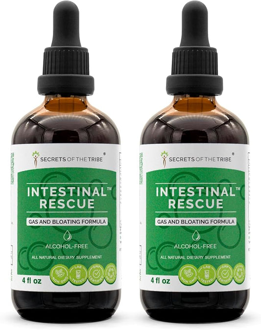 Secrets of the Tribe - Intestinal Rescue, Gas and Bloating Formula, Herbal Supplement Blend Drops Alcohol-Free Liquid Extract (2x4 fl oz)