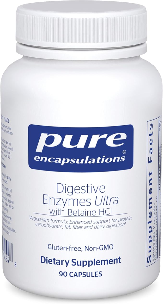 Pure Encapsulations Digestive Enzymes Ultra with Betaine HCl - Vegetarian Digestive Enzyme Supplement to Support Protein, Carb, Fiber, and Dairy Digestion* - 90 Capsules