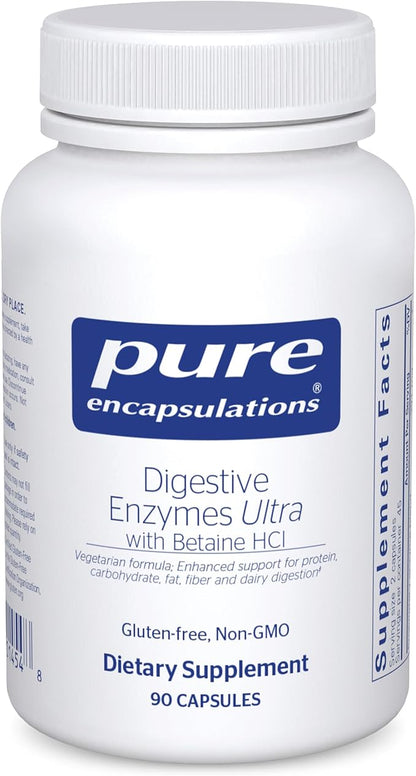 Pure Encapsulations Digestive Enzymes Ultra with Betaine HCl - Vegetarian Digestive Enzyme Supplement to Support Protein, Carb, Fiber, and Dairy Digestion* - 90 Capsules
