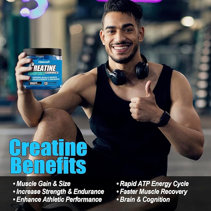 Creatine Monohydrate Gummies for Men & Women-5g of Creatine Monohydrate per Serving- Increase Strength and Build Muscle,Sugar Free,Vegan,Blueberry Flavor, 120 Count,B571