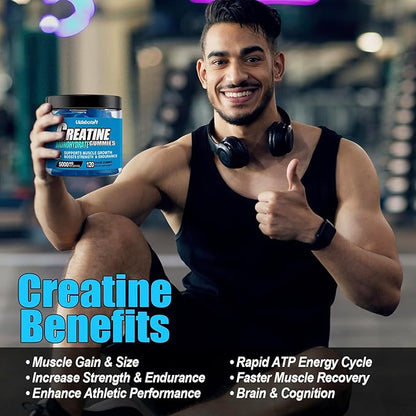 Creatine Monohydrate Gummies for Men & Women-5g of Creatine Monohydrate per Serving- Increase Strength and Build Muscle,Sugar Free,Vegan,Blueberry Flavor, 120 Count,B571