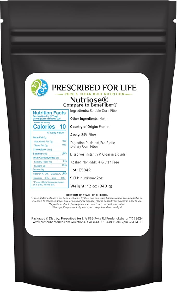 Prescribed For Life Nutriose Powder | Natural Fiber Supplement | Prebiotic Soluble Corn Fiber for Adults | Gluten Free, Vegan, Non GMO (12oz / 340g)