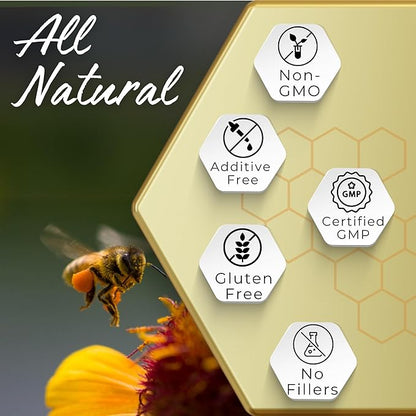 Royal Jelly 500 mg Honey Bee Royal Jelly, 60 Vegan Bee Royal Jelly Capsules, Natural Superfood Anti-Aging Brain Booster Supplement