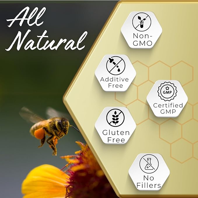 Royal Jelly 500 mg Honey Bee Royal Jelly, 60 Vegan Bee Royal Jelly Capsules, Natural Superfood Anti-Aging Brain Booster Supplement