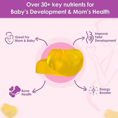 Sugar Free Prenatal Gummies — 30+ Nutrients (Choline, Folate, Iron, Vitamin) for Fetal and Neural Support, Bones, Energy & Immunity — USA-Made Vegan Prenatal Vitamins for Women (60 Gummies)