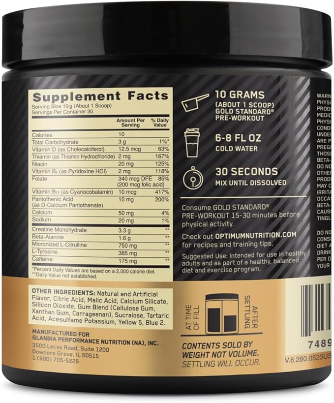 Optimum Nutrition Gold Standard Pre Workout with Creatine, Beta-Alanine, and Caffeine for Energy, Flavor: Green Apple, 30 Servings (Packaging May Vary)