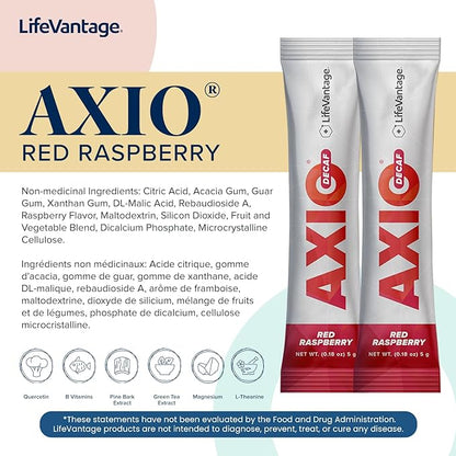AXIO Regular Energy Drink Powder, Red Raspberry, 30 Packets, Instant Energy Powder, Energy Supplement in a Drink Mix, w/B Vitamins, DMAE, L-Theanine, Quercetin, Green Tea & Pine Bark Extract