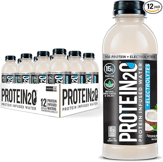 Protein2o 15g Whey Protein Infused Water, Tropical Coconut, 16.9 oz Bottle (Pack of 12)