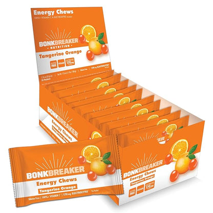 Bonk Breaker Energy Chews, Dairy-Free, Gluten-Free Ingredients to Provide Quick Energy and Focus, 1 Box of 10 Packets, Tangerine Orange