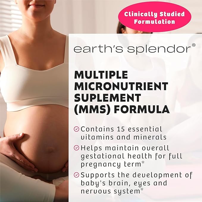 Earth's Splendor Prenatal Multivitamin: Supports a Healthy Pregnancy, Growth/Brain Development for Baby, Folic Acid, Iron, Non-GMO, MMS Clinically Studied Formulation - 6 Month Supply, 180 Tablets