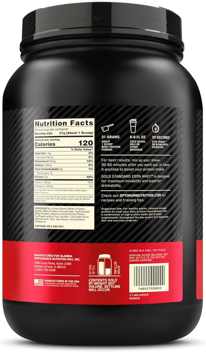 Optimum Nutrition Gold Standard 100% Whey Protein Powder, Vanilla Ice Cream, 2 Pound (Packaging May Vary)