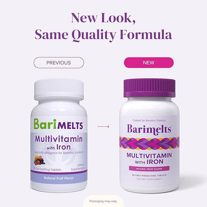 Barimelts Bariatric Multivitamin with Iron - 60 Fast-Dissolving Tablets (1-Month Supply) - Sugar-Free Bariatric Vitamins for Women, Natural Fruit Flavor