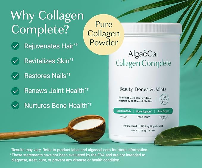 ALGAECAL Hydrolyzed Collagen Complete - Anti-Aging Collagen Powder with Clinically-Supported Beauty Collagen, Patented Formulation Verisol, Fortibone & Fortigel, Multi Collagen Peptides, 30 Servings