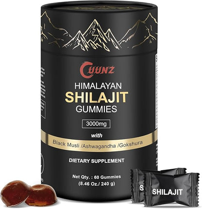 Himalayan Nutritious Shilajit Gummies Gold - Ashwagandha, Gokshura - Fulvic Acid - 85+ Trace Minerals - for Men Women - No Added Sugar - 60 Gummy(Shilajit Gummies 60Gummy)