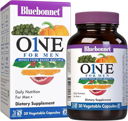 Bluebonnet Nutrition One for Men Whole Food-Based Multiple, Daily Nutrition*, Non-GMO, Vegetarian Friendly, Kosher, Gluten-Free, Soy-Free, Dairy-Free, Iron Free, 30 Vegetable Capsules, 30 Servings