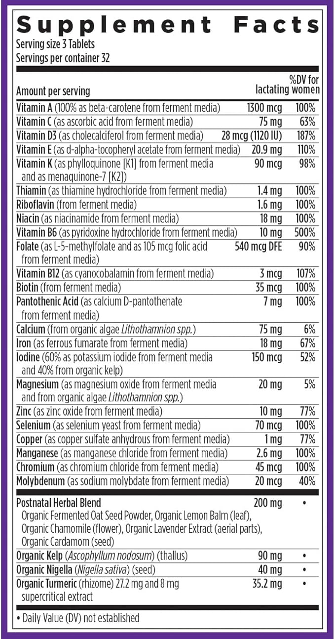 New Chapter, Postnatal Vitamins Lactation Supplement, Complete Multivitamin with Fermented Vitamin D3 + B Vitamins, Made with Organic Vegetables & Herbs, Non-GMO Ingredients, 96 Count
